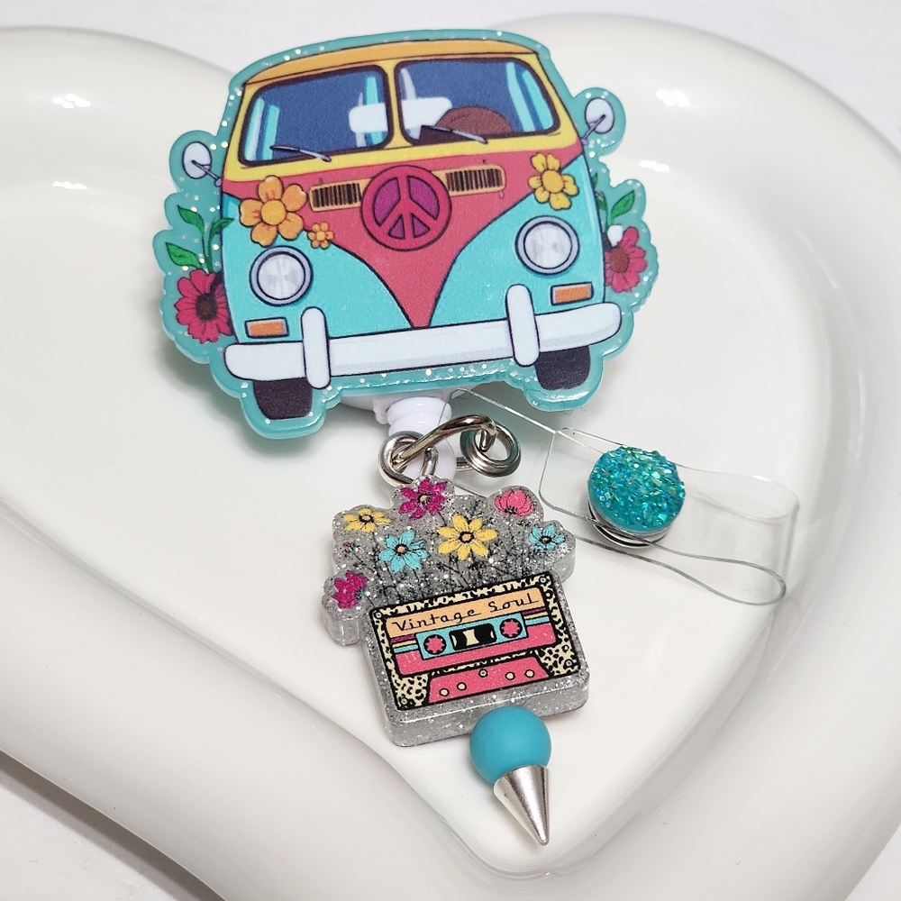 Badge Reel Vintage Soul V‎ W Bus Hippie ID Holder Van  Peace